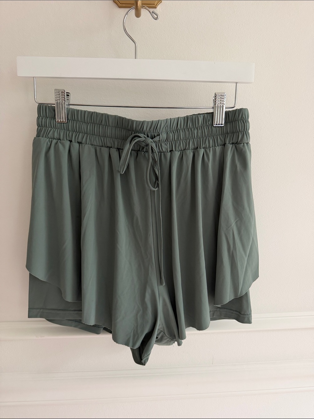 Women’s Sage Green Athletic Shorts with Drawstring Waist